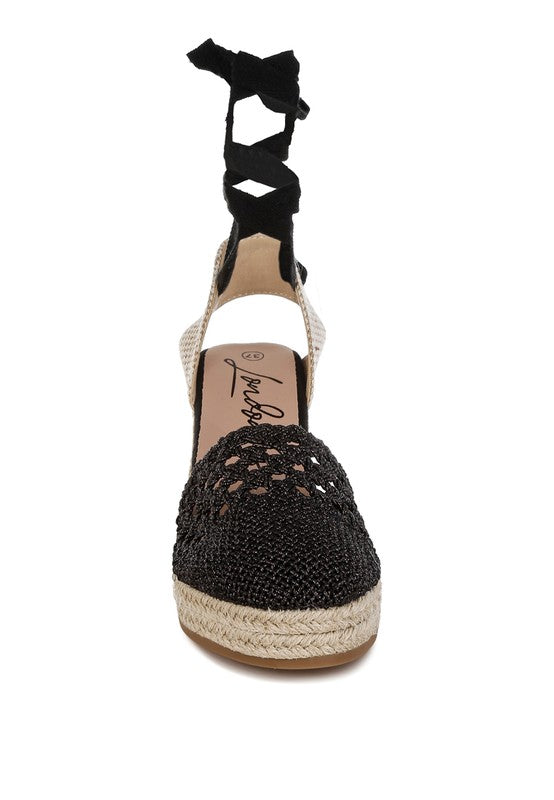Sea Breeze Woven Lace-Up Espadrille Wedges