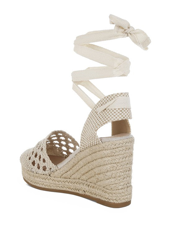 Sea Breeze Woven Lace-Up Espadrille Wedges