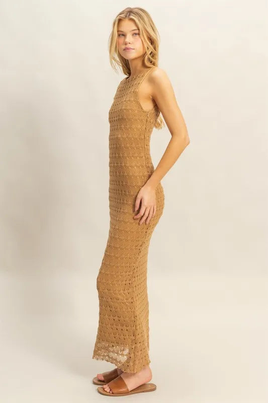 Sleeveless Crochet Open Back Maxi Dress