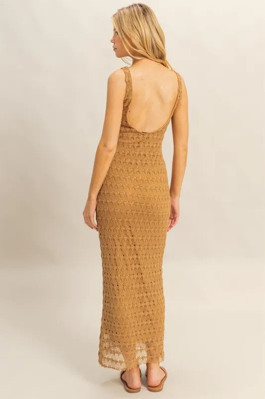 Sleeveless Crochet Open Back Maxi Dress