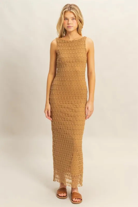 Sleeveless Crochet Open Back Maxi Dress