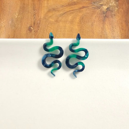 Handmade green snake stud earrings 