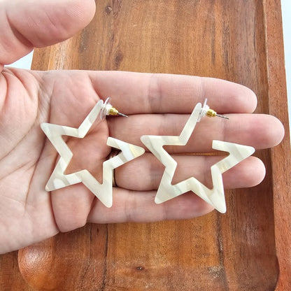 Star Hoop Earrings- Ivory, Hypoallergenic