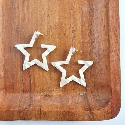 Star Hoop Earrings- Ivory, Hypoallergenic