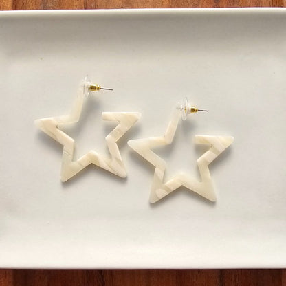 Star Hoop Earrings- Ivory, Hypoallergenic