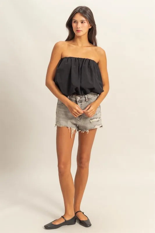Trendy Strapless Bubble Top, Black