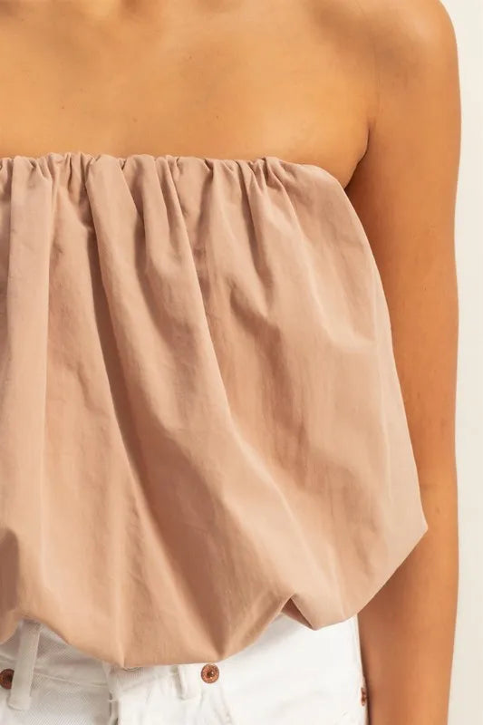 Trendy Strapless Bubble Top, Taupe