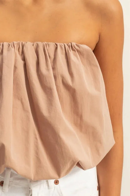 Trendy Strapless Bubble Top, Taupe
