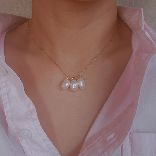 Trinity Freshwater Pearl Necklace, 18k Gold Plated