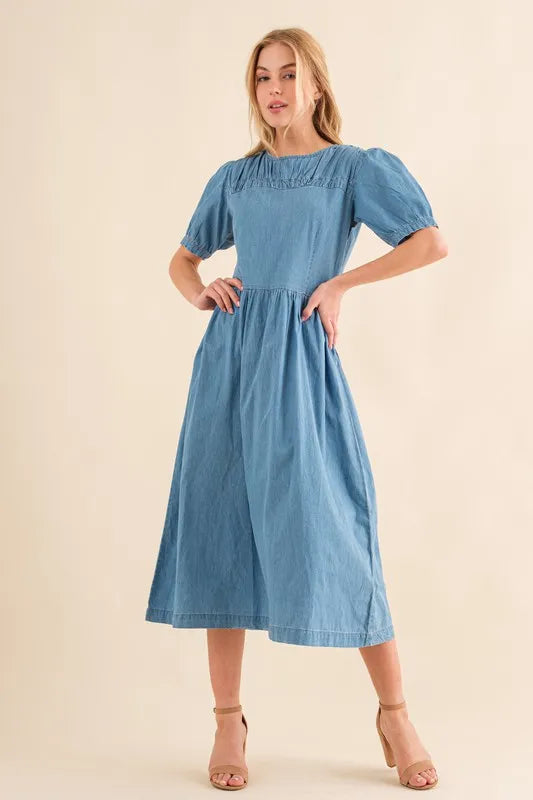 Washed Chambray Midi Dress-Midi Dress-Reef Love