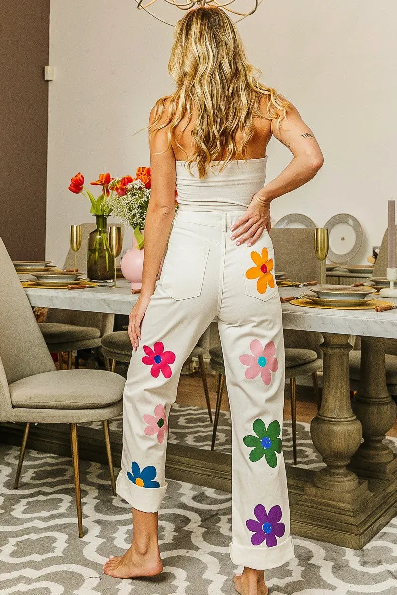 BiBi Flower Print Straight Legs Pants-pants-Reef Love