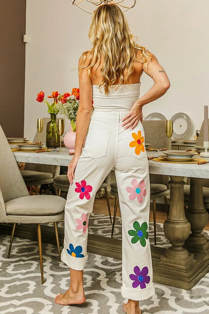 BiBi Flower Print Straight Legs Pants-pants-Reef Love
