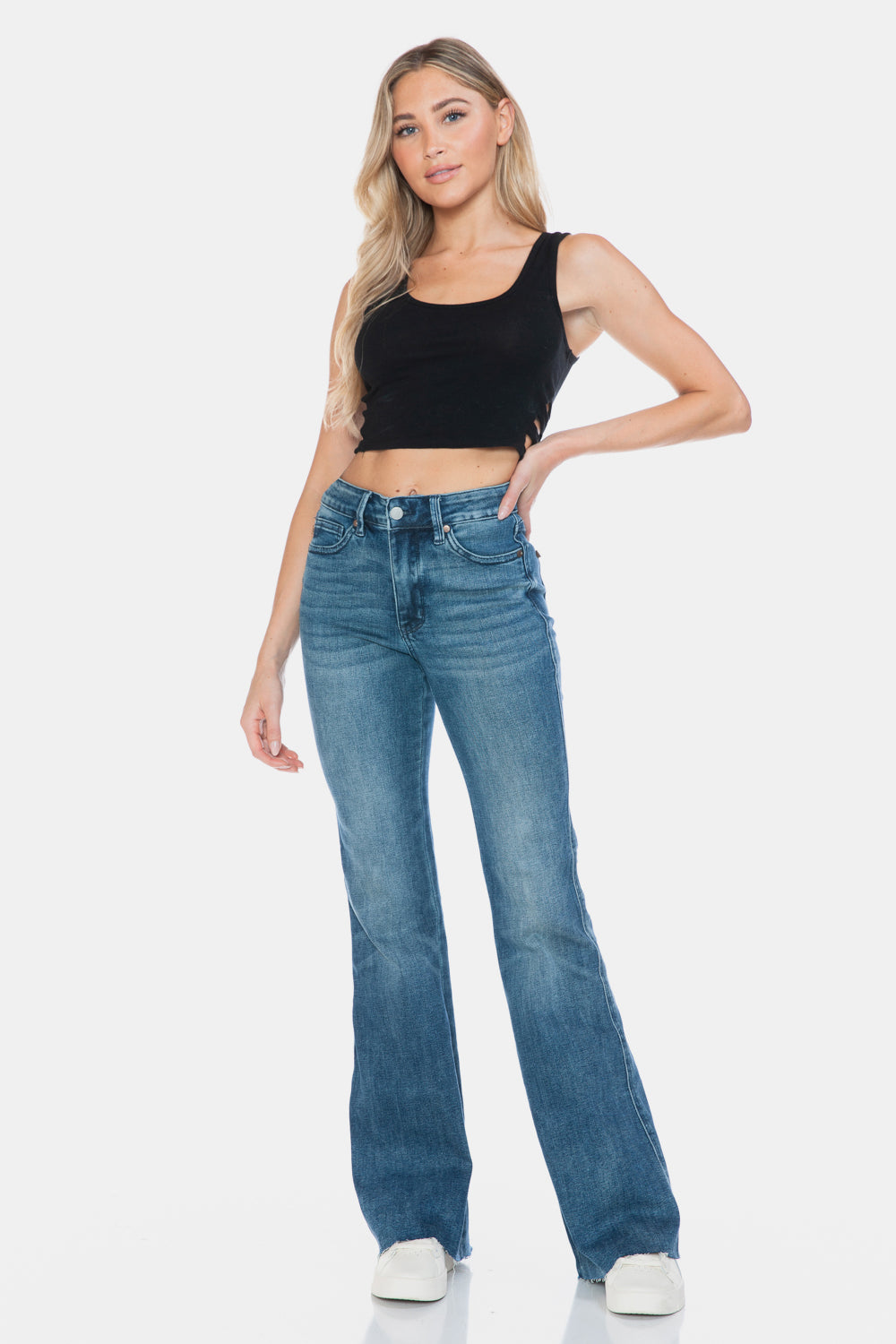 Girl wearing black tank and Judy Blue Jeans