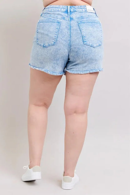 Judy Blue Mid Rise Garment Dyed Denim Shorts-Jean Shorts-Reef Love