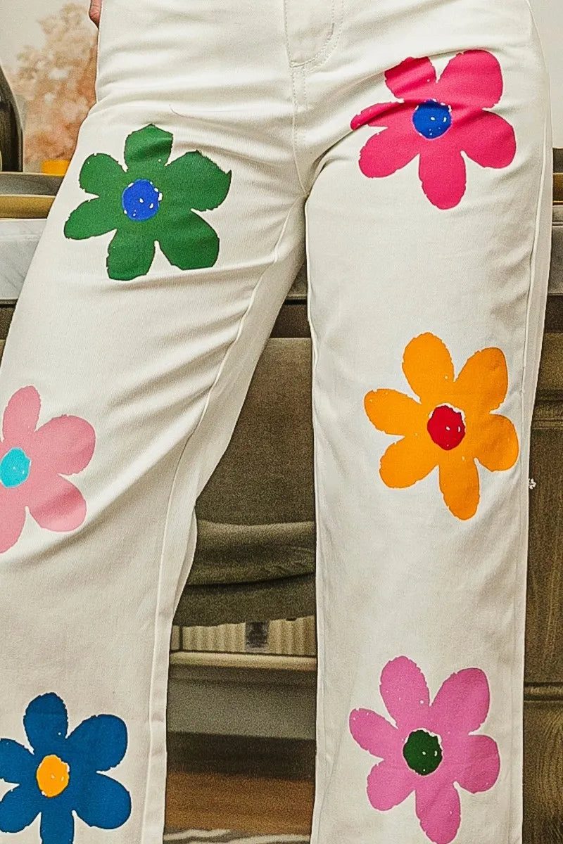 BiBi Flower Print Straight Legs Pants-pants-Reef Love