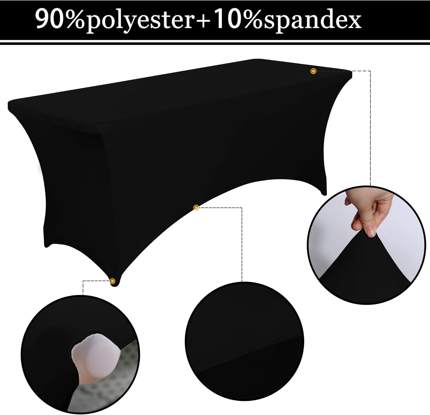 6FT Black Fitted Tablecloths for Rectangle Tables, 2 Pcs - Stretch Spandex Table Cover Protector for Banquet, Massage Bed, Wedding, Birthday, 72 Length X 30 Width X 30 Height Inches