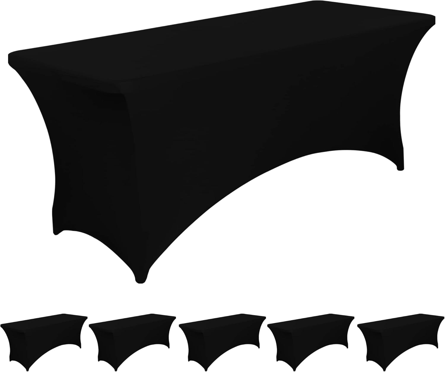 6FT Black Fitted Tablecloths for Rectangle Tables, 2 Pcs - Stretch Spandex Table Cover Protector for Banquet, Massage Bed, Wedding, Birthday, 72 Length X 30 Width X 30 Height Inches