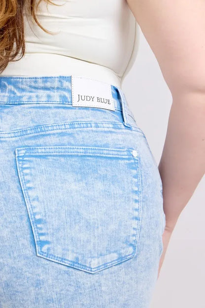 Judy Blue Mid Rise Garment Dyed Denim Shorts-Jean Shorts-Reef Love