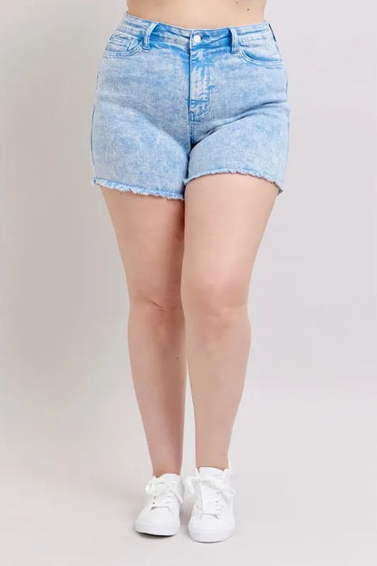 Judy Blue Mid Rise Garment Dyed Denim Shorts-Jean Shorts-Reef Love
