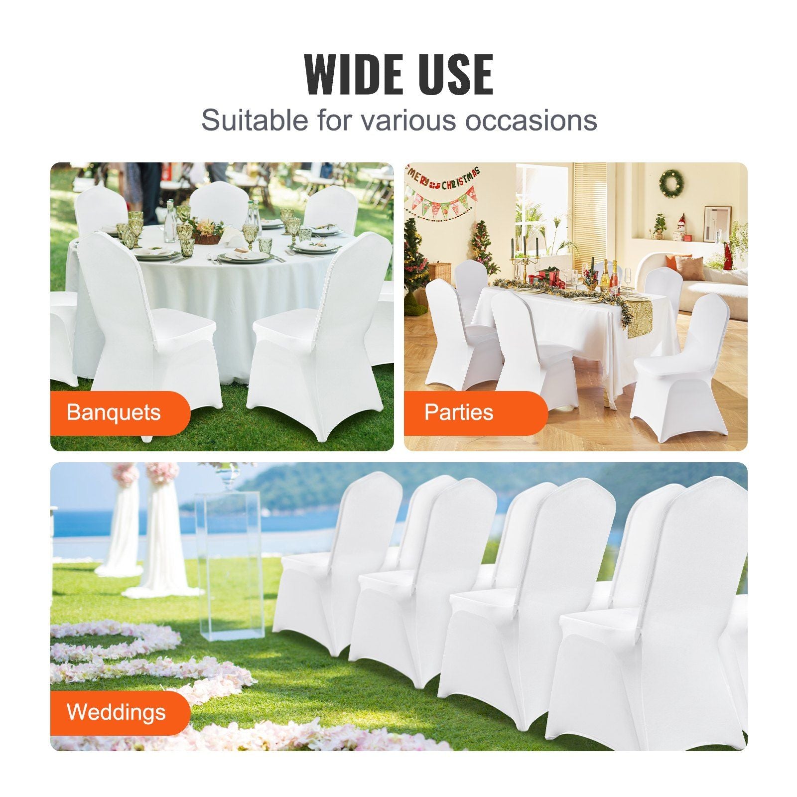 white spandex stretch wedding chair covers in bulk sold by Reef Love