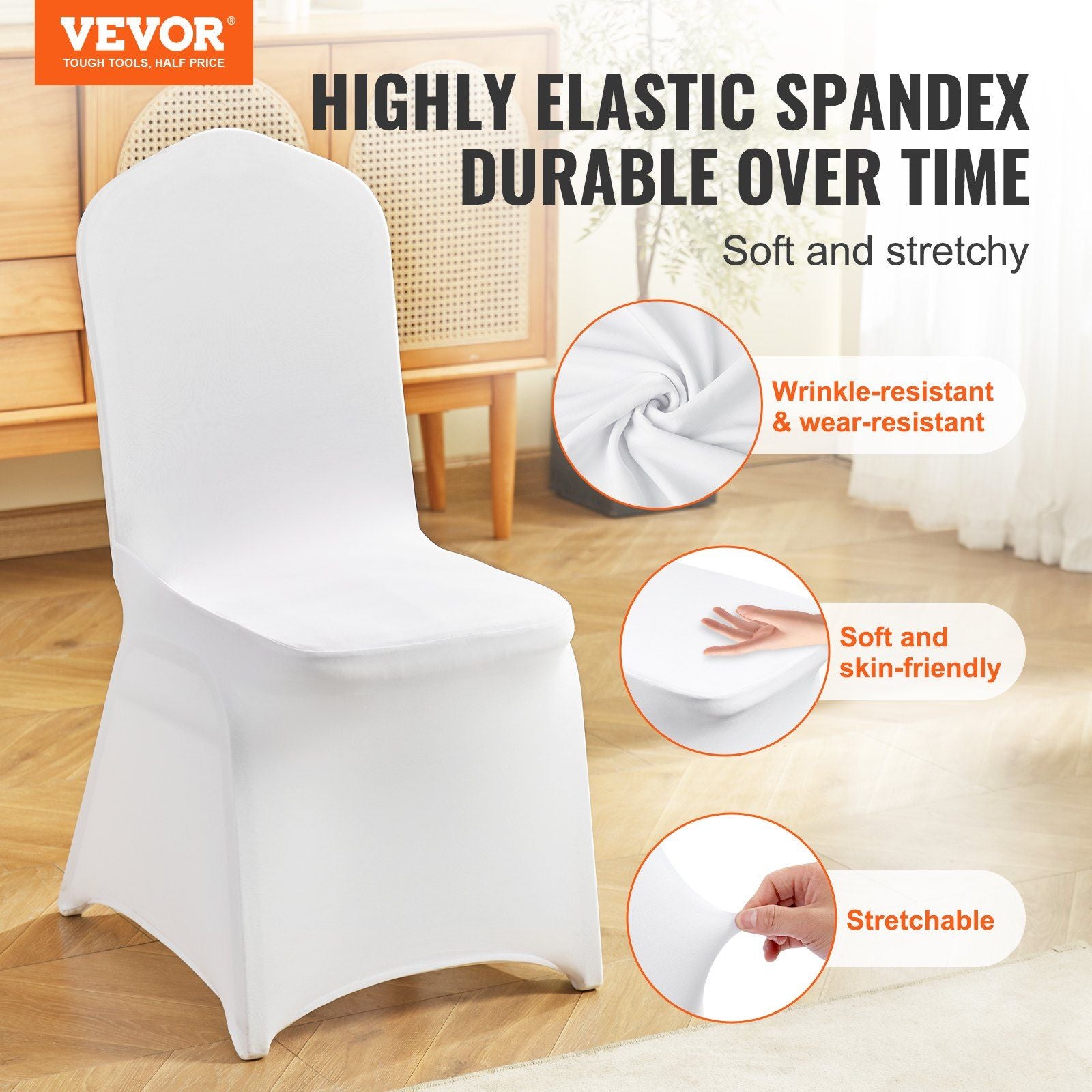 white spandex stretch wedding chair covers in bulk sold by Reef Love