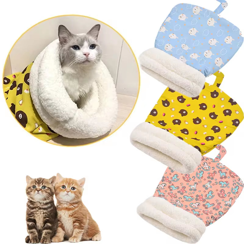 Cat Sleeping Bag Soft Cuddly Fluffy Feel Thickened Pet Pocket Type Quilt Bed Kitten Puppy Soft Comfortable Nest Pet Supplies