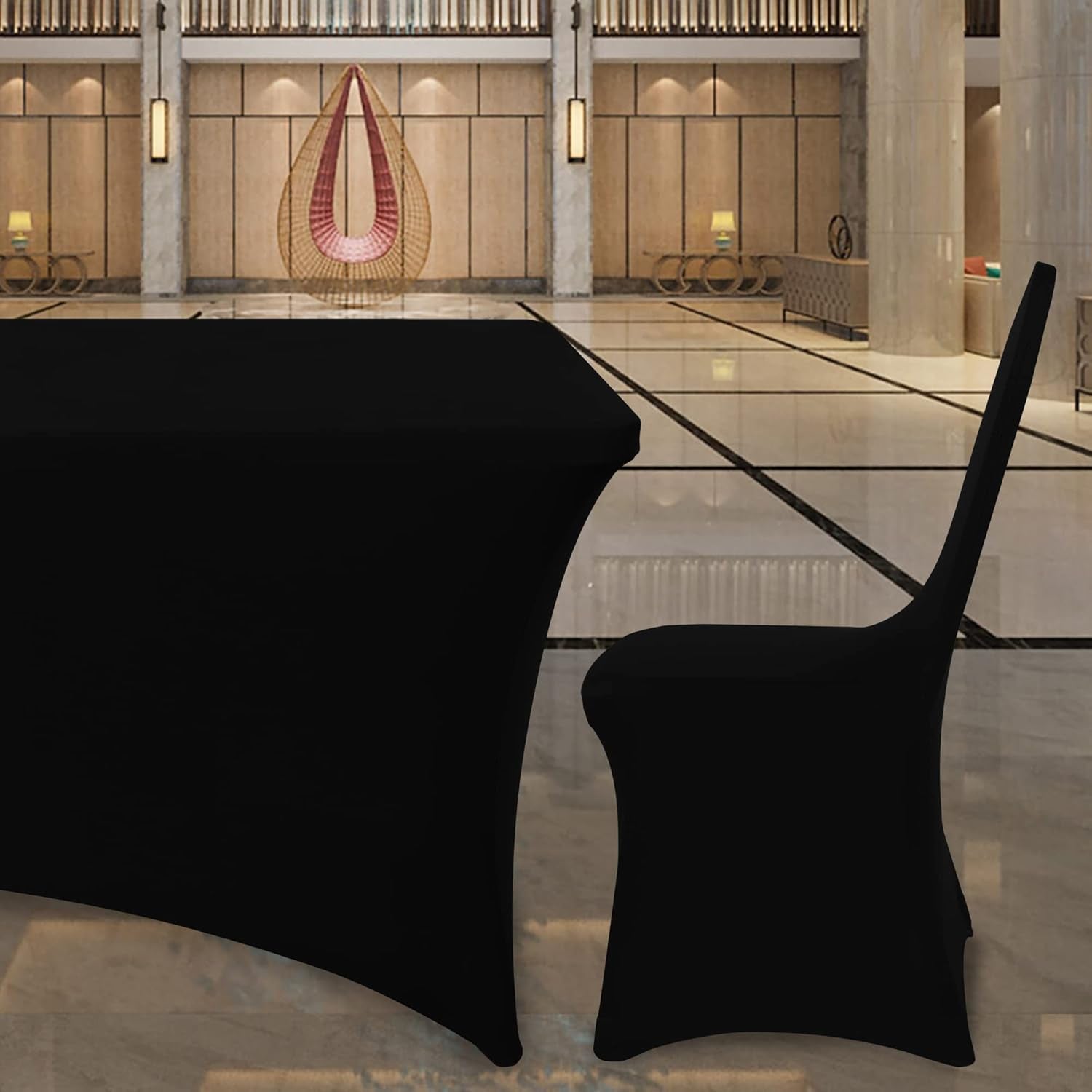 6FT Black Fitted Tablecloths for Rectangle Tables, 2 Pcs - Stretch Spandex Table Cover Protector for Banquet, Massage Bed, Wedding, Birthday, 72 Length X 30 Width X 30 Height Inches