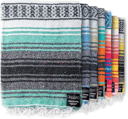 Authentic Handwoven Mexican Blanket | Yoga Blankets, Outdoor, Picnic, Beach, Camping | Equestrian Saddle | Serape 50X70 Inches - Azure, Pack of 1