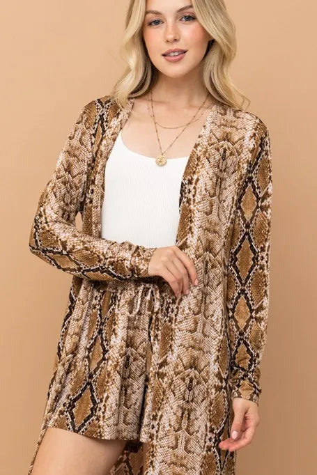 Animal Print Kimono and Shorts Set-Outfit Set-Reef Love